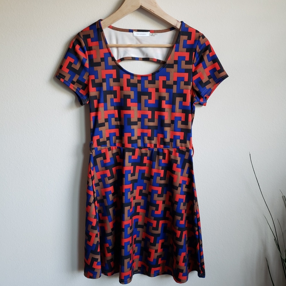 Blu Pepper | Multi-color Belted Swing Dress